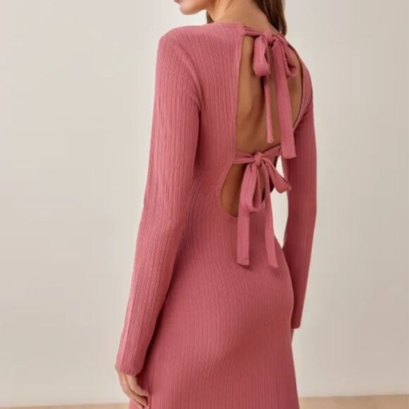 Reformation Ribbed Benedict Long Sleeves Midi Dress in Rust Large MSRP $148 - Picture 3 of 10